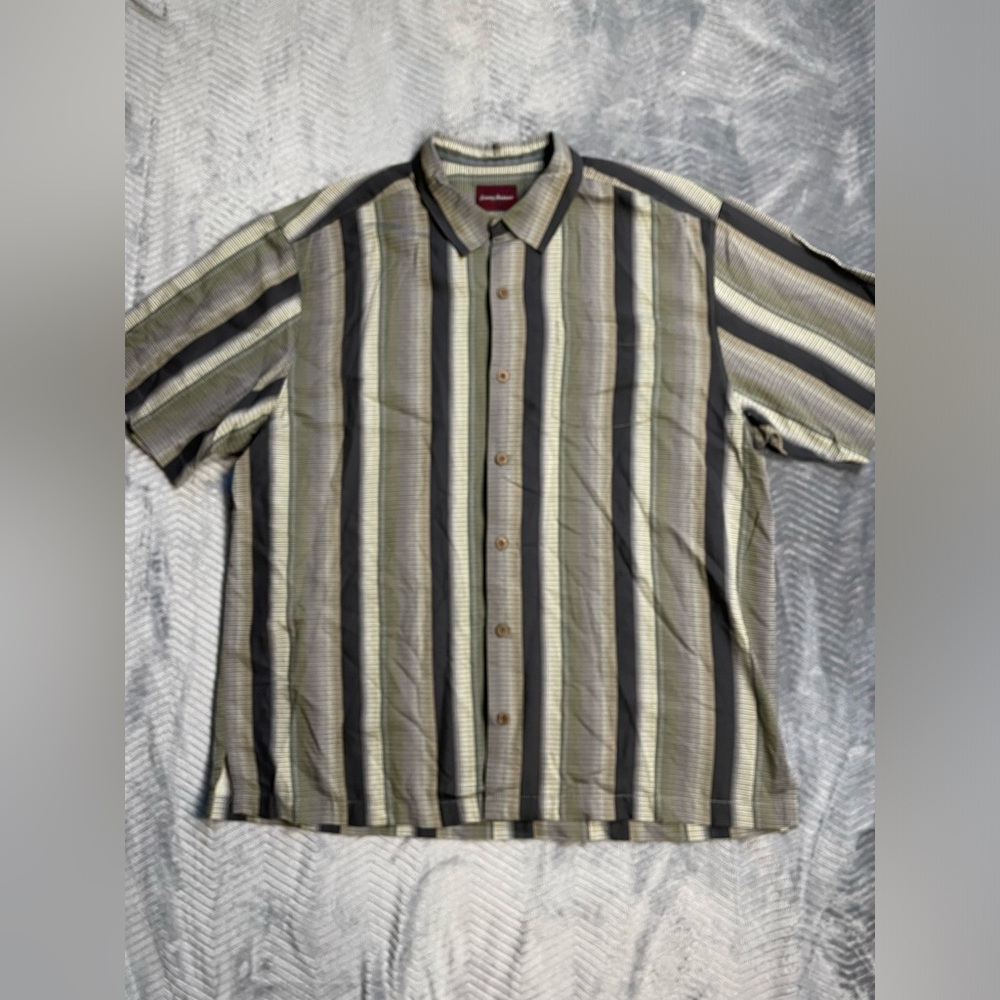 Tommy Bahama 100% Silk Textured Neutral Stripe Button‎ Up Shirt XL
